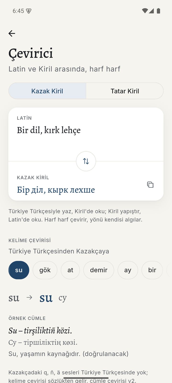 Latin–Kiril çevirici ekranı