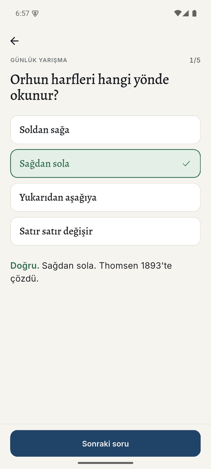 Günlük yarışma ekranı